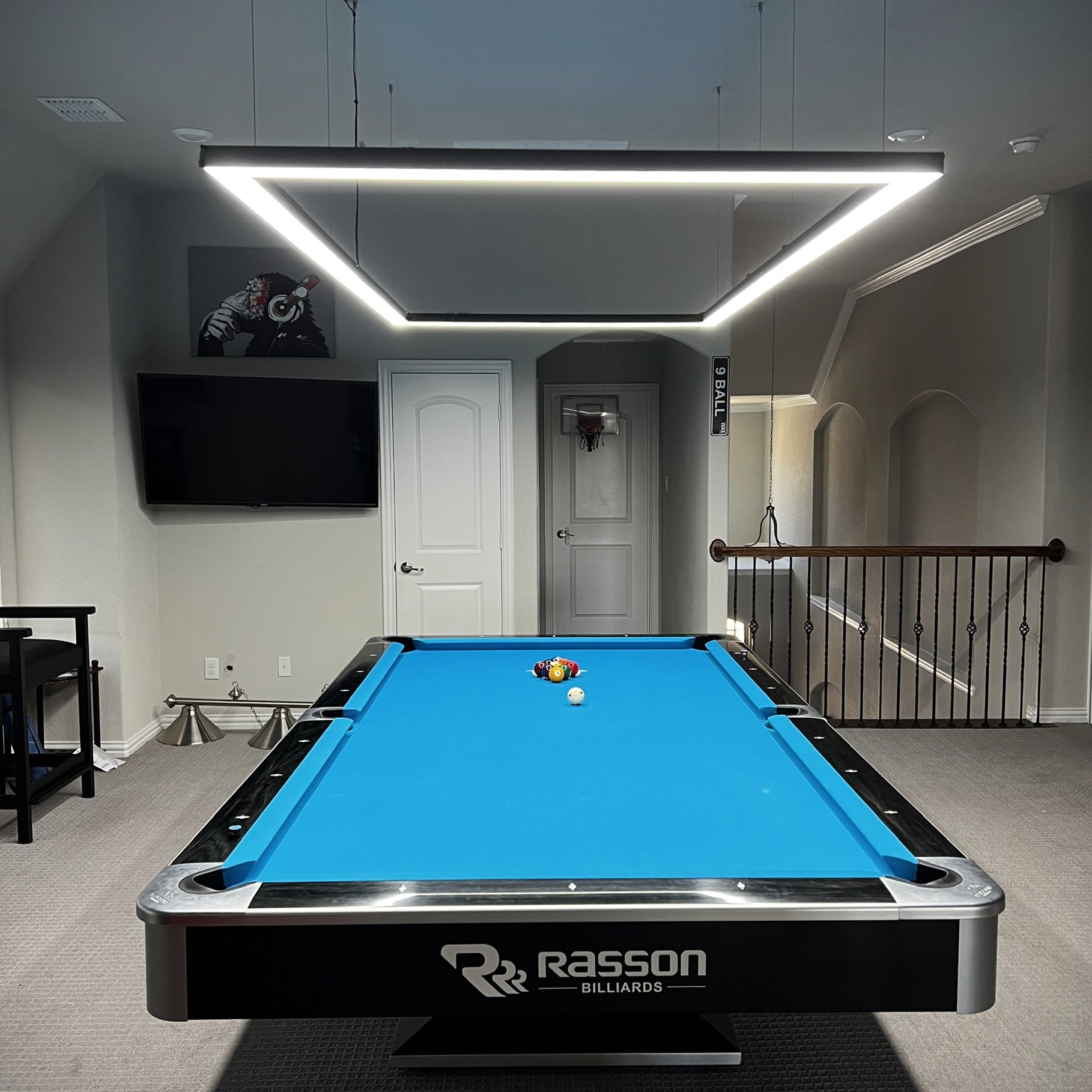 9FT Perimeter Billiard Lights illuminate rasson pool table - front