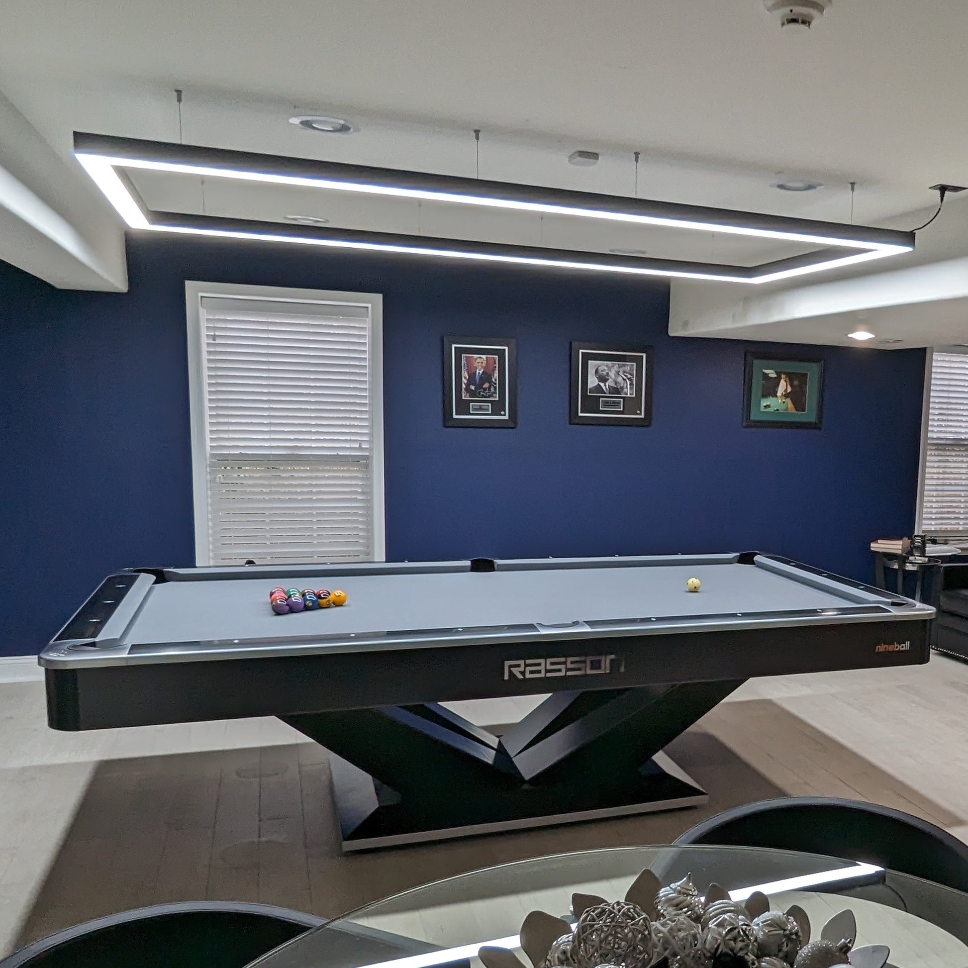 pool table lights installed over rasson table